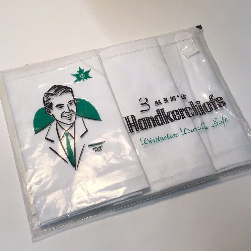 Men's White Handkerchiefs Set of 3 vintage unused in original package NOS dapper